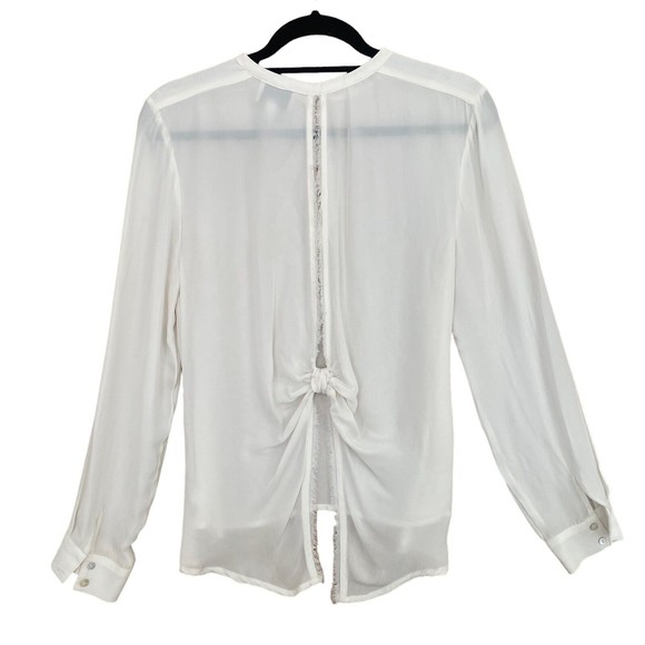 Greylin Anthropologie Womens Sheer Long Sleeve Tie Back Blouse Ivory Size Small - Picture 2 of 6